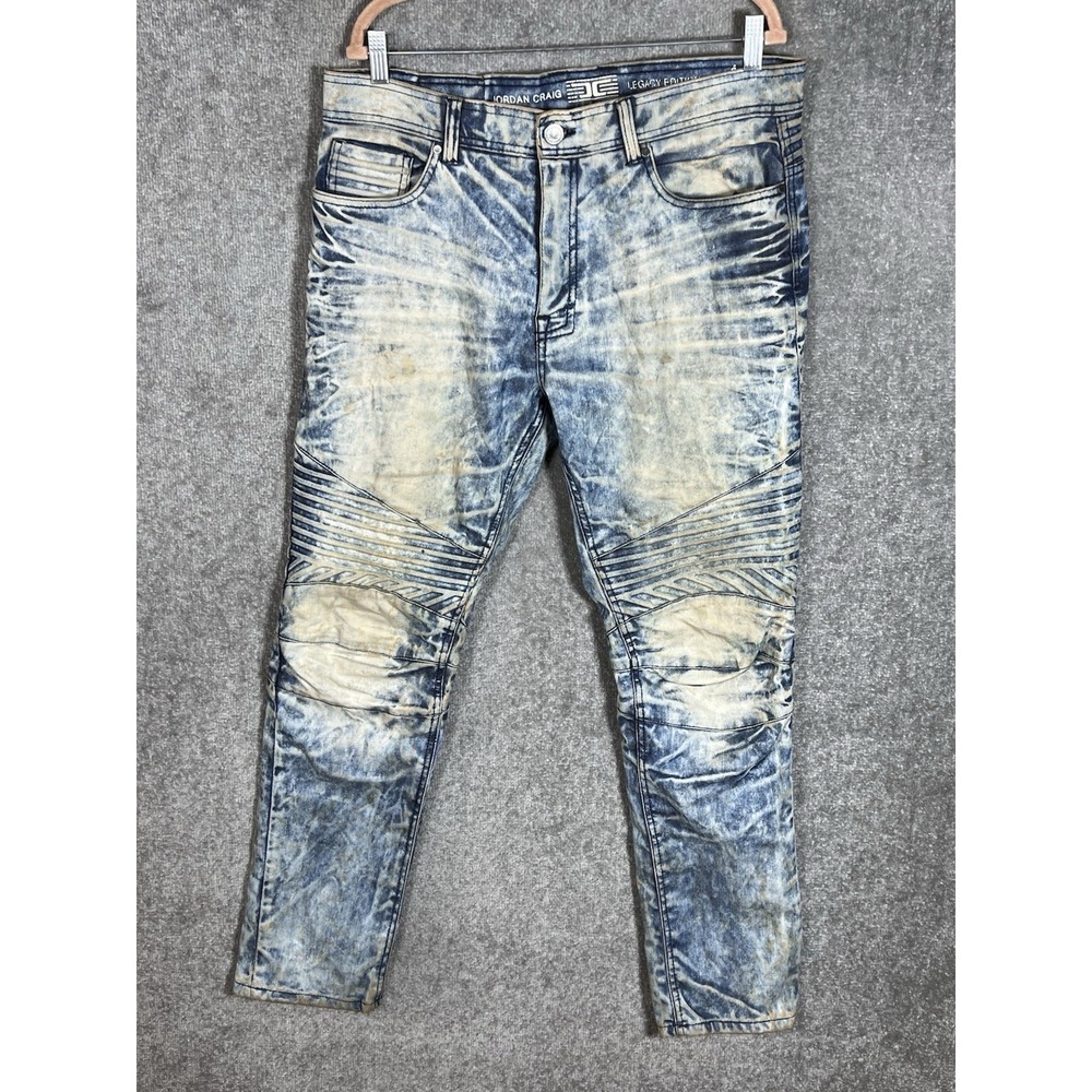 Jordan Craig Legacy Edition Aaron Jeans Mens Sz 36x32 Blue Dingy Moto Distressed